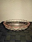 Vintage Clear Glass Bowl with Pink Rim | Starburst Base | Depression-Era Style