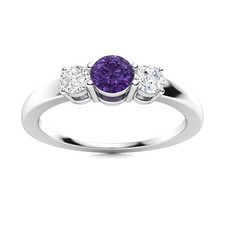 925 Sterling Silver Round Natural Amethyst Three-Stone Sister Prong Ring