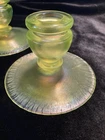 Topaz Vaseline Vintage (2) Fenton Stretch Glass Candle Stick Holders Onion Skin