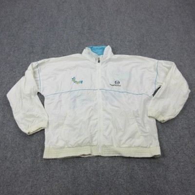 VINTAGE Sergio Tacchini Jacket Mens 42 White Windbreaker Lightweight Track Zip