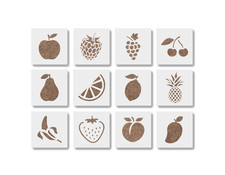Fruit Stencil Set   12 Pack Reusable 4x4 10  Mil Mylar Stencils for Painting