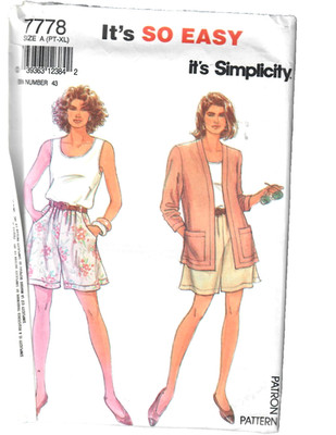 Simplicity 7778 Sew Pattern Pullover Sleeveless Top Shorts Unlined Jacket 6-22