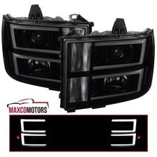 Black Smoke Projector Headlights Fits 2007-2013 Gmc Sierra 1500 2500hd 3500hd