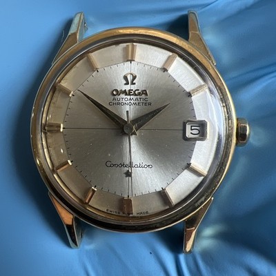 VINTAGE 18k GOLD OMEGA GRAND LUXE PIE PAN CONSTELLATION 14902/3 sc-62 WATCH  - Main Image