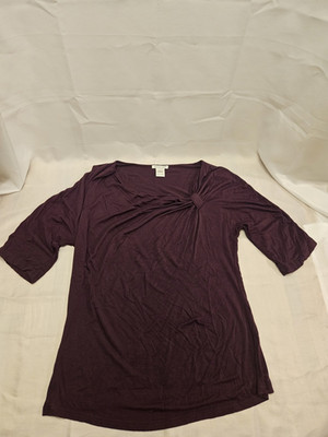 Avalin Women s Purple Twist Front V-Neck Knit Pullover Top 3/4 Sleeve L