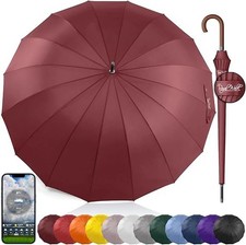 Windproof 54" Umbrella for 2, Dark Red, Aluminum, 16 Ribs, Wooden Handle, Aut...