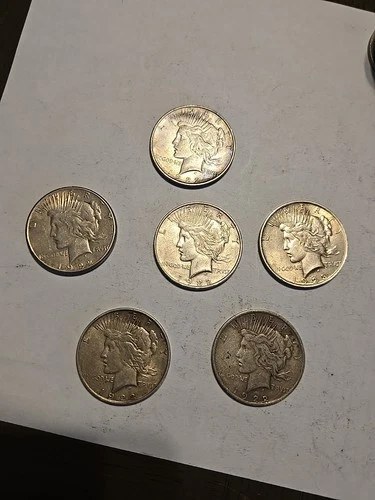 Lot of 6  Silver Peace dollars  - VF to AU Circulated #1073