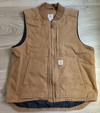 Carhartt Duck Vest Men's Size L RN 14806 Tan W/ Black Interior EUC