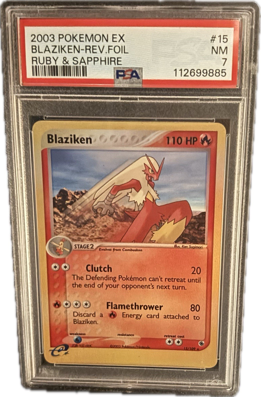 Blaziken Pokemon 2003 EX Ruby And Sapphire Reverse Holo 15/109 PSA 7 POP 22!