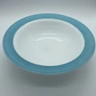 VTG Pyrex Milk Glass Double Tough 9" Serving Vegetable Bowl Turquoise Aqua Rim