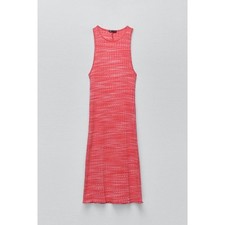 Zara Pink Space Dye Ribbed Bodycon Open Back Tunic Mini Dress Size Small 