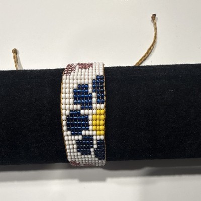 Glass Beaded Bracelet Multicolor White Blue Yellow Geometric Pattern
