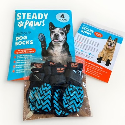 DOG SOCKS~ STEADY PAWS Max Grip Safety Protection Sz Small Black & Teal NIB 