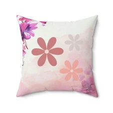 Spun Polyester Square Pillow- Flower art 