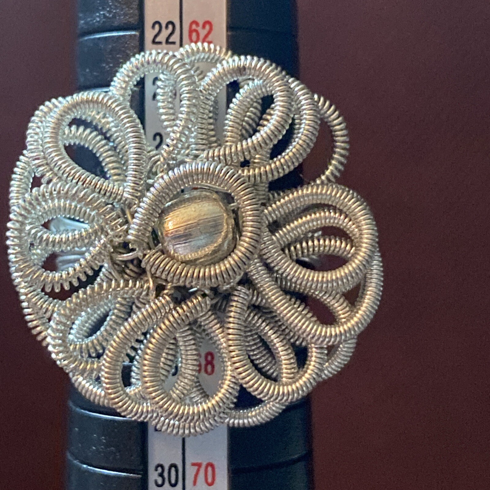 Coiled Spring Wire Statement Ring Silver Flower S… - image 2