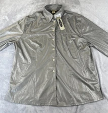 CDW Creative Design Works womens long sleeve silver button up shirt size Medium