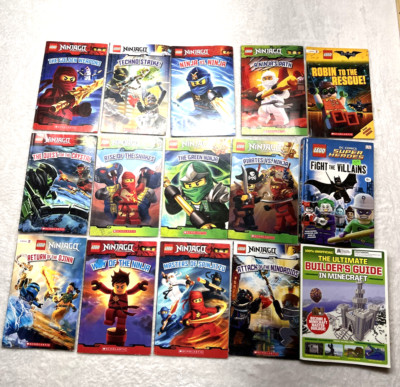Lego Books: Ninjago (12) Robin (1) Super Heroes (1)  Minecraft Builder's Guide