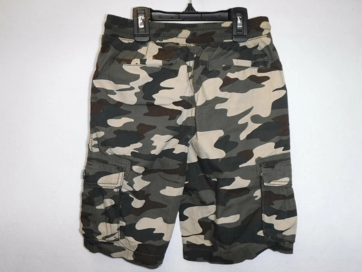 BOYS CRAZY 8 OLIVE GREEN CAMO CARGO SHORTS ELASTIC WAIST COTTON