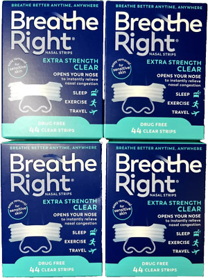 176 BREATHE RIGHT NASAL STRIPS EXTRA STRENGTH CLEAR ~ SENSITIVE SKIN (4 X 44 CT)