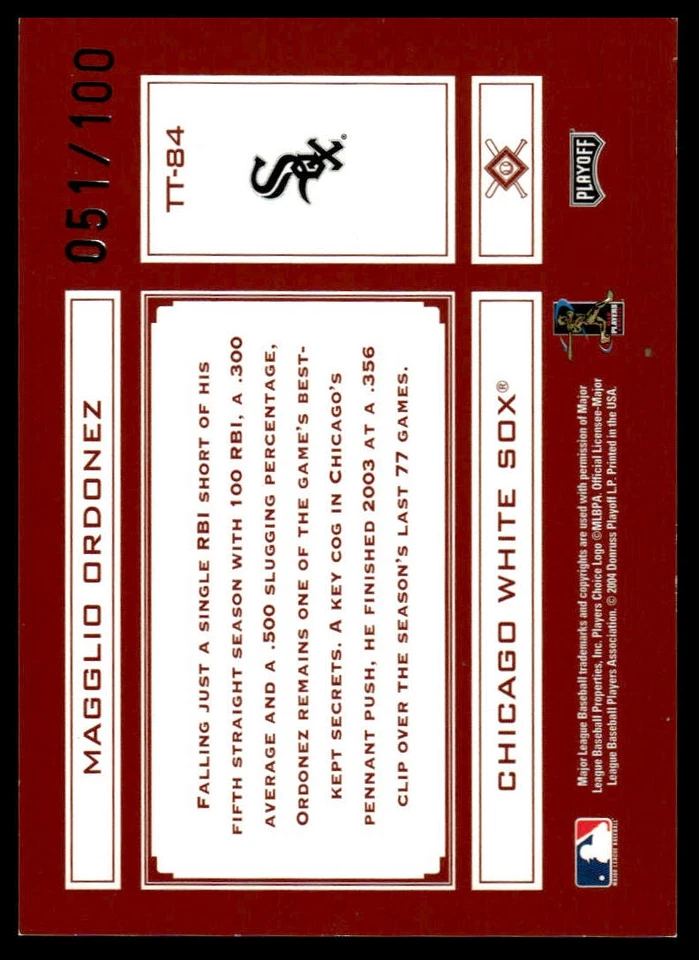 2004 Playoff Absolute #TT-84 Magglio Ordonez Tools Red Spectrum #/100 - Image 2 of 2