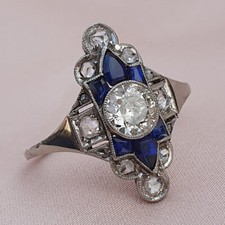 Antique Art Deco 1.2Ct Round Cut CZ Blue Sapphire Engagement Ring In 925 Silver