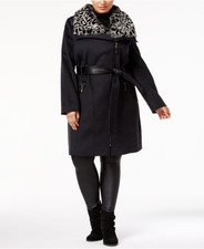 Via Spiga Plus Size Belted Faux-fur Collar Walker Coat - Charcoal - Size Usa 18w