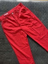 Vintage Escada Vibrant Bright Red High Rise Tapered Leg Trouser Dress Pants 36