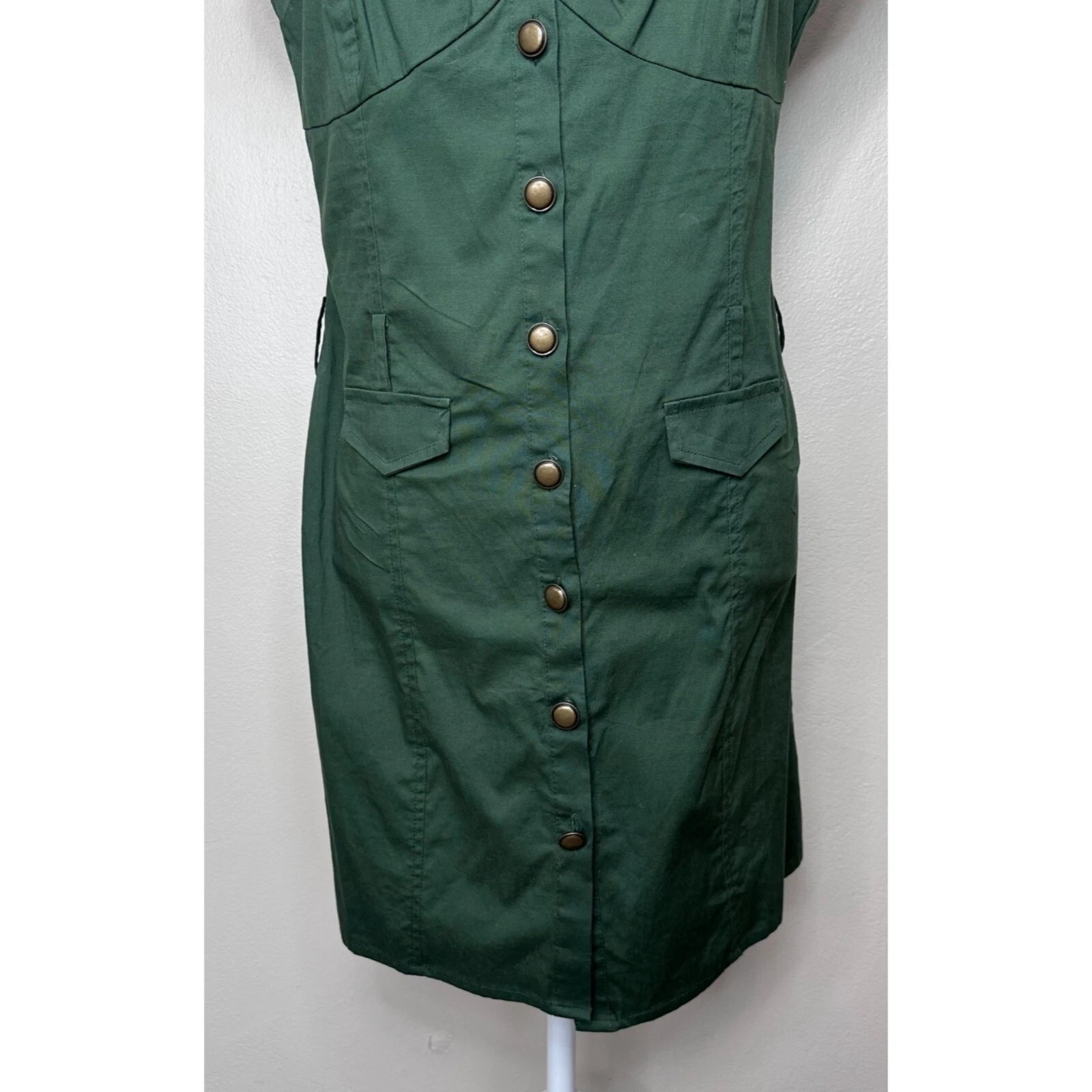 VALENTINO Abito donna Sweetheart scollo quadrato verde militare bottoni davanti bustier taglia media