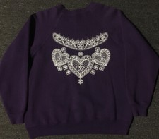 Vtg 80s Heart Sweatshirt S USA Love Art Happy Flower Track Raglan PE Grunge 90s