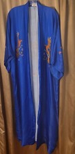 Vintage Royal Blue Silk Chinese Robe Dragon Embroidery Design Sz Xl