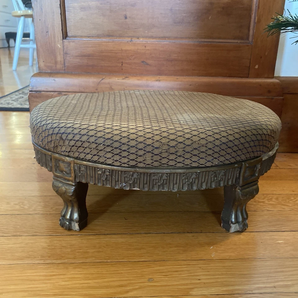 Antique Carved Foot Stool Ottoman Needlepoint Upholstery Gold Gesso Victorian - Image 2 of 4