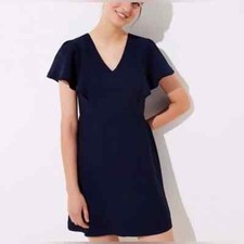 Ann Taylor Loft Flutter Sleeve Dress Womens Size 2 Navy Blue V-Neck Mini NWT