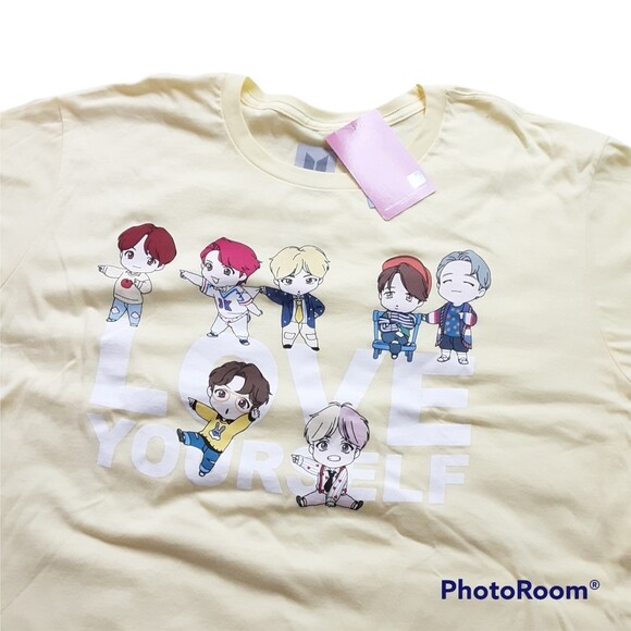 NWT BTS TinyTan Chibi Characters Love Yourself Yellow T-Shirt