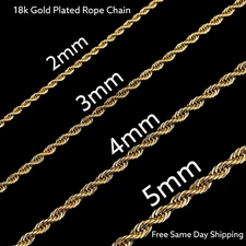 Stainless Steel Gold Plated Rope chain 2-5mm Size 16-24in HipHop Jewelry Unisex