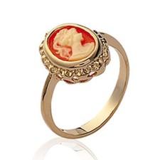 Bague camée femme - plaqué or jaune 750 - 18K - ovale fond rouge