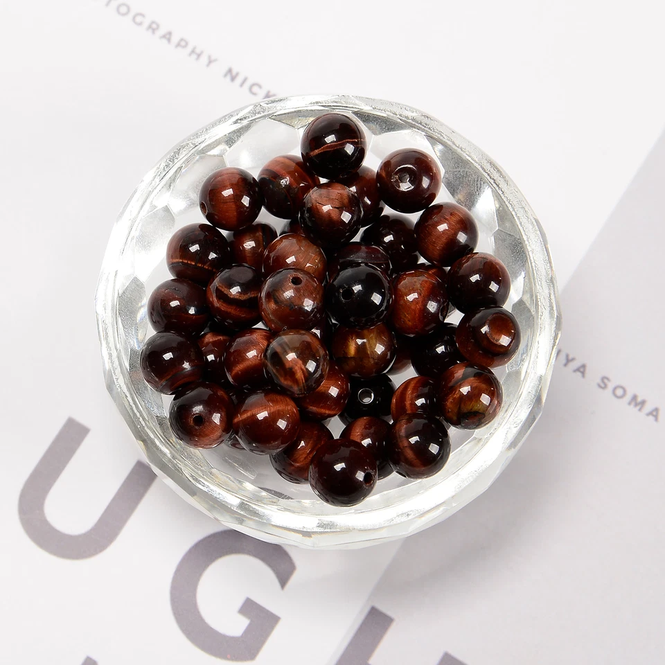 Cuentas redondas lisas ojo de tigre rojo 4 mm 6 mm 8 mm 10 mm 12 mm 15,5" hilo Foto 3 de 4