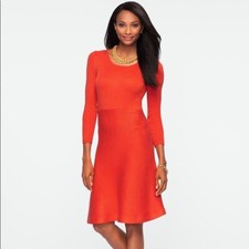 Talbots Xs S Rust Red Flare Knit sweater dress Scoop Neck Career Excellent Wow