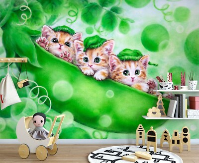 3D Green Pea Cats A2775 Wallpaper Wall Mural Self-adhesive Kayomi Harai Amy 2023