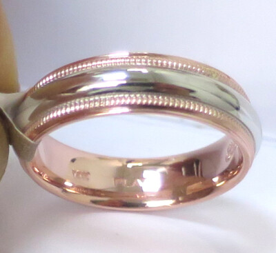 6mm Platinum & Rose Gold Two Tone Comfort Fit Milgrain Wedding Band