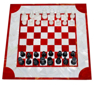 Queen's Gambit Chess Set Marble Chess Board, Semi Precious Mop Carnelian Stone