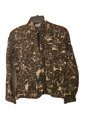 Chicos Womens sz 1 Long Sleeve Full Zip Pockets Brown Floral Quilted Blazer 3-5