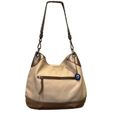 The Sak Leather Hobo Shoulder Bag Cream Taupe Braided Strap Medium