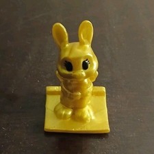 Gold Bunny Rabbit Mini Figure Figurine on Square Base Display Stand