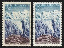n°1454c, variété "Grotte bleue" + normal, Tunnel du Mont-Blanc neuf ** SUPERBE