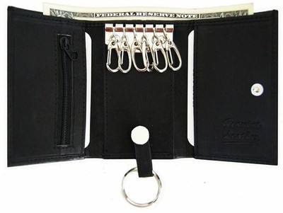 Genuine Leather Men's Key Holder Accessory Easy 6 + Key Chain Wallet Case Black
