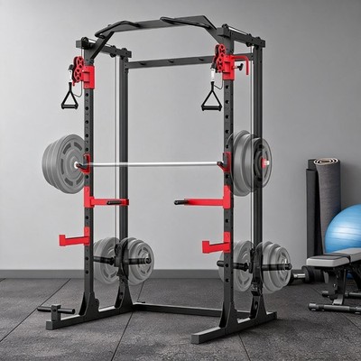 Power Cage Squat Rack 1500lbs Power Rack with Dip Station & J-hooks for Home Gym