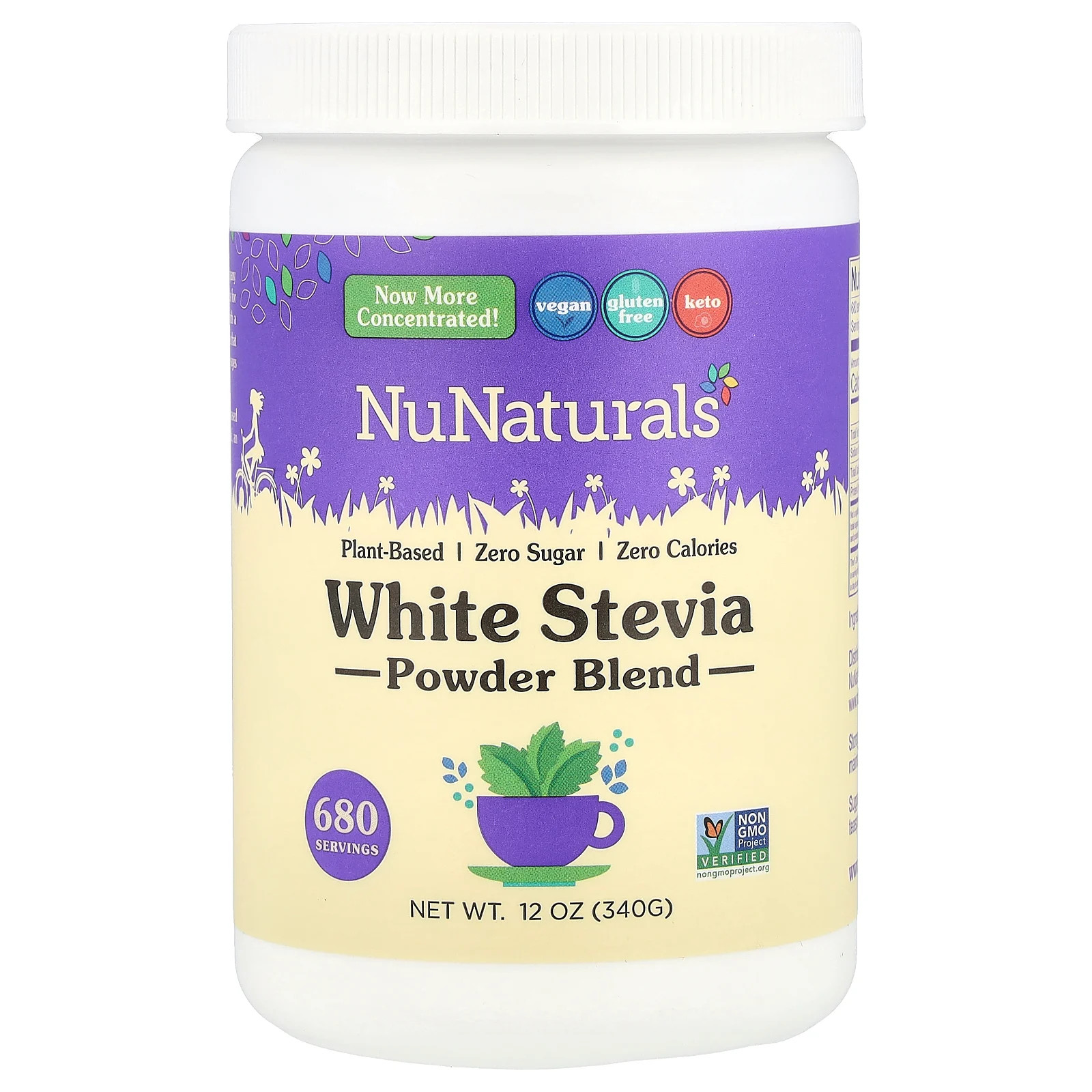 NuNaturals NuStevia White Stevia Powder 12 унций 340 г без сахара