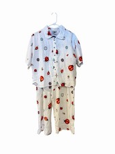 Vintage Tom Tom 100% Linen Lady Bug Wide leg Capri Beach Set Size Medium