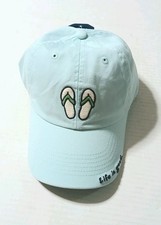 LIFE IS GOOD Women's Flip Flops Sandals Baseball Ball Hat Cap NWT Baby Blue