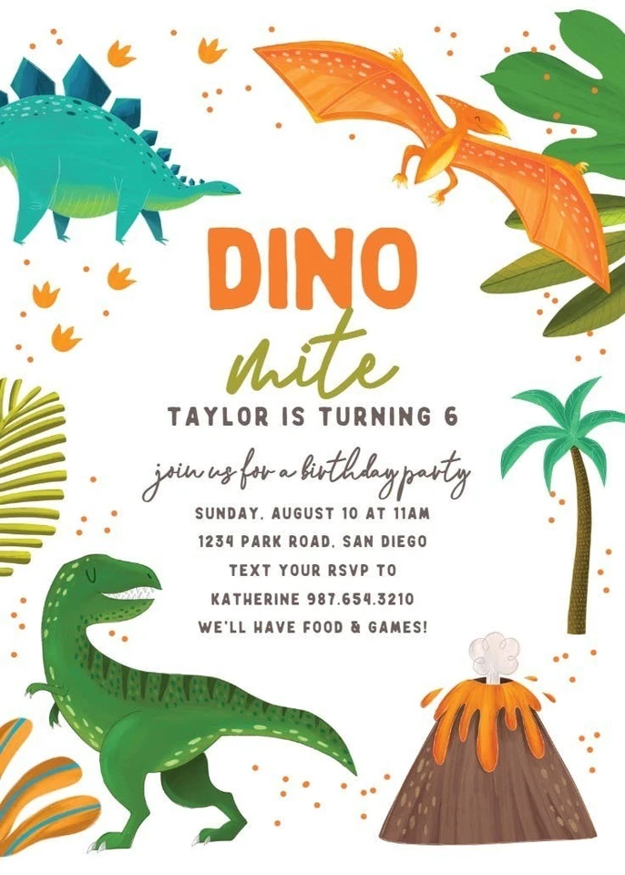 Digital Dinosaur Birthday Party Invitation Personalized Texts 6 - Image 2 of 4